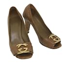 GUCCI Guccissima GG Canvas High Heels Leather 37 C Brown Auth ti1349