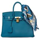 Bolsa HERMES BIRKIN 25 em couro azul - 101570 - Hermès