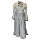 CO. Grey Floral Printed Tie-Neck Long Sleeved Chiffon Dress - Autre Marque