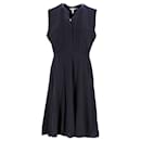 Tommy Hilfiger Womens Pleated Viscose Midi Dress in Navy Blue Viscose