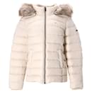 Tommy Hilfiger Womens Essential Hooded Down Jacket in Cream Polyester