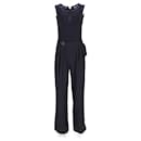 Tommy Hilfiger Womens Sleeveless Embroidery Jumpsuit in Navy Blue Polyester