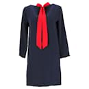 Tommy Hilfiger Womens Satin Three Quarter Sleeve Dress in Navy Blue Polyester