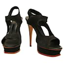 Yves Saint Laurent YSL schwarze Wildledersandalen mit Plateau-Slingback-Absätzen, Größe 40