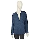 Zadig & Voltaire Tine JacDeluxe Blue Jacquard Silk Tunic Blouse Top - Size M