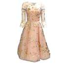 Oscar de la Renta Hellrosa / Kleid aus Mesh-Tüll mit goldenen Pailletten