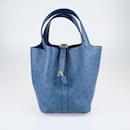 Blue Roi Ostrich Picotin Lock 18 bag - Hermès