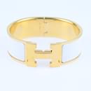 White Enamel Gold Plated Clic Clac H Bangle Bracelet - Hermès