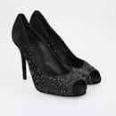 Zapatos de tacón peep toe con adornos de cristal negros - Dolce & Gabbana