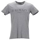 Balmain Logo T-shirt in Grey Cotton