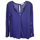 Sandro Paris Cut-Out Long-Sleeved Top in Blue Linen