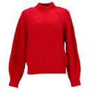 Tommy Hilfiger Damen-Pullover mit Stehkragen und Ballonärmeln aus roter Wolle