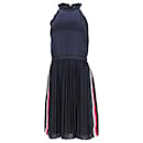 Tommy Hilfiger Womens High Neck Pleated Satin Dress in Navy Blue Polyester