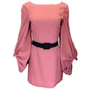 Rebecca Vallance Pink / Black Belted Textured Long Sleeved Dress