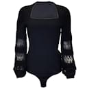 Alaia Black Long Sleeved Square Neck Stretch Knit Bodysuit - Alaïa
