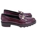 Tod's Whip Stitch Penny Loafers in Burgundy Leather 