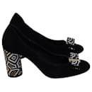 Salvatore Ferragamo Beaded Heel Vara Bow Pumps in Black Suede 