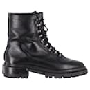 Porte & Paire Ribbed-Knit Trimmed Combat Boots in Black Leather - Autre Marque