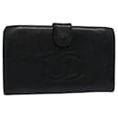 CHANEL Long Wallet Caviar Skin Black CC Auth bs10186 - Chanel