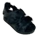 Henry Beguelin Black Fur Grattato Sandals - Autre Marque