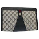 GUCCI GG Supreme Sherry Line Clutch Bag Red Navy gray 156 01 033 auth 59620 - Gucci