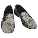HERMES Jungle semelle cuir Chaussures Toile 42.5 Noir Blanc Marron Auth bs9909 - Hermès