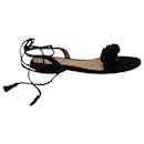Gianvito Rossi Ruffle Lace Up Sandals in Black Suede