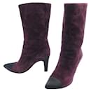 CHANEL GABRIELLE COCO G HEELED BOOTS33119 36 PURPLE SUEDE + SHOES BOX - Chanel