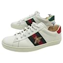 GUCCI BASKETS ACE SHOES 429446 10 Item 45 FR EMBROIDERED LEATHER SNEAKERS SHOES - Gucci