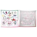 NEUF FOULARD HERMES LES FOLIES DU CIEL DOUBLE DOUBLE FACE ROSE SILK SCARF - Hermès