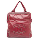 CHANEL SHOPPING LOGO CC CHAINSTITCH RED LEATHER HAND BAG - Chanel