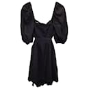 Zimmerman Mae Cut Out Puff Sleeve Mini Dress in Black Linen - Zimmermann