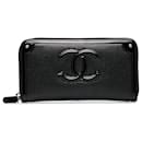 Chanel Black CC Caviar Leather Zip Around Long Wallet