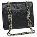 TORY BURCH Quilted Chain Shoulder Bag PVC Leather Black Auth am5283 - Tory Burch