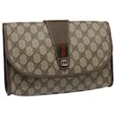 GUCCI GG Canvas Web Sherry Line Clutch Bag PVC Bege Verde Vermelho Auth 59919 - Gucci