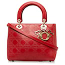 Dior Red Medium Embossed Lambskin Cannage Lady Dior