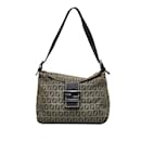 Brown Fendi Zucchino Canvas Double Flap Shoulder Bag