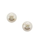 White Dior Faux Pearl Clip On Earrings