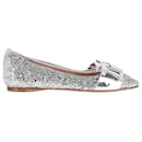 Miu Miu Bow Detail Ballet Flats in Silver Glitter