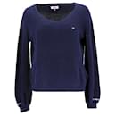 Tommy Hilfiger Womens Pure Cotton V Neck Jumper in Blue Cotton
