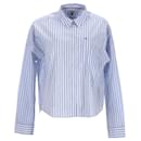 Tommy Hilfiger Womens Cropped Stripe Shirt in Light Blue Polyester