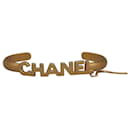 Chanel Gold Logo Bangle with Chain Attached CC Crystal Ring