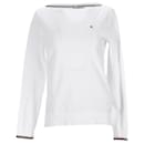 Tommy Hilfiger Damen-Pullover mit U-Boot-Ausschnitt aus weißer Baumwolle
