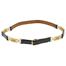 HERMES Chain Belt Leather 28.3""-29.5"" Black Gold Auth ar10901 - Hermès