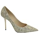Jimmy Choo Love 100 Pumps in Gold Glitter Fabric and Leather