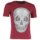 Alexander McQueen Skull Print T-Shirt in Burgundy Cotton - Alexander Mcqueen