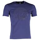 Versace Logo Crewneck T-Shirt in Navy Blue Cotton