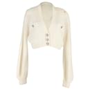 Alessandra Rich Crystal-Button Cropped Cardigan in Cream Wool