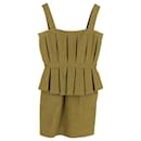 Balmain Pleated Sleeveless Mini Dress in Green Cotton