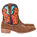Etro Cowboy Boots in Multicolor Leather and Brown Suede
